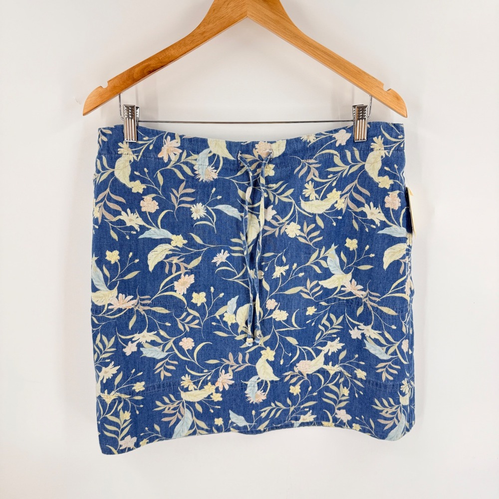Christopher & Banks Skort Denim Floral Size 14 Cottagecore Casual Summer Pockets